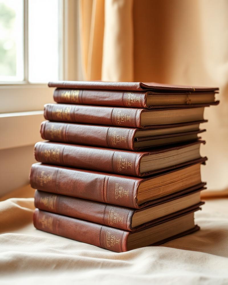 Stack of leather-bound books